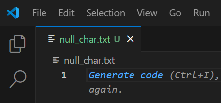 VSCode Null Character Screenshot